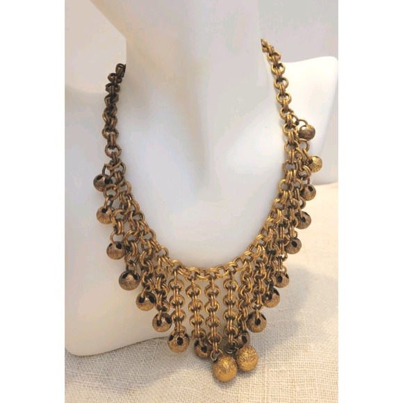 Vintage tribal bellydance necklace statement bib choker heavy metal dangle - Picture 2 of 9
